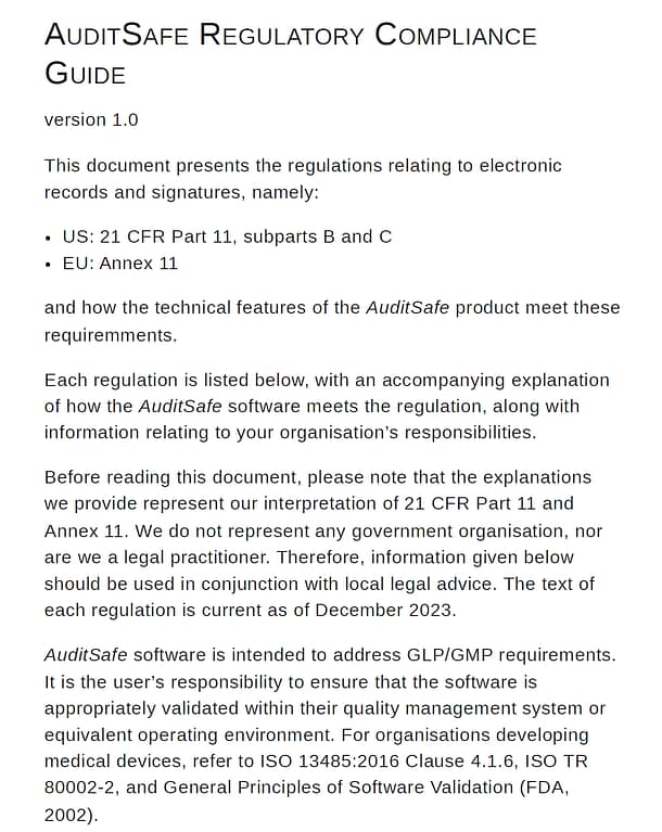 AuditSafe 21 CFR Part 11/GMP-compliance Guide